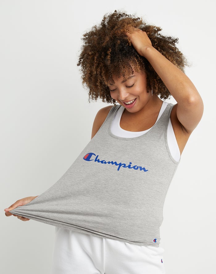 Camiseta Sin Manga Champion Mujer - Classic Script Logo ( Gris ) 4926835-OP